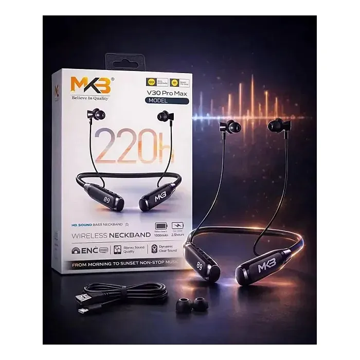 MKB V30 Pro Max ENC Wireless Neckband – 220-Hour Standby